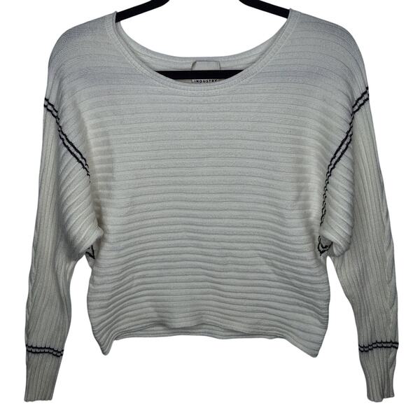 Industry Ribbed Varsity Sweater Small Dolman Sleeve Black and White Slouchy Soft - Picture 2 of 11